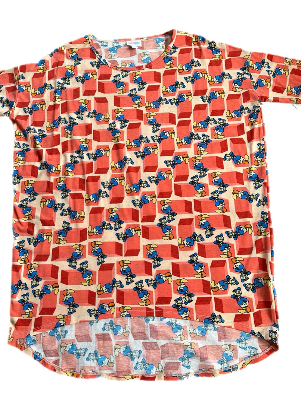 LuLaRoe Red Pink Donald Duck Print Short Sleeve Tee